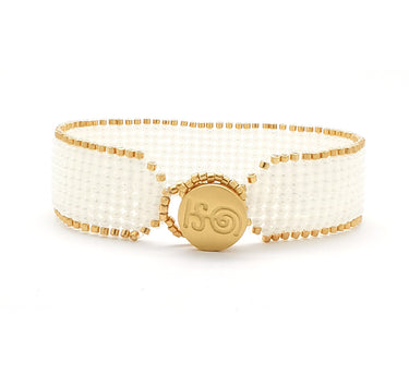 Brazalete Telar Dorado Delgado Liso Perla